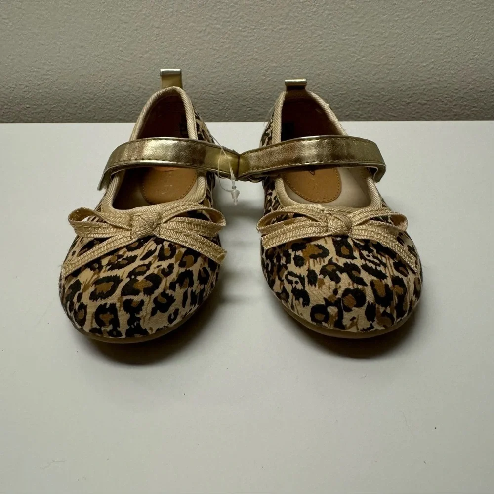 NWOT Tahari Leopard Toddler Girl Ballet Flats Dress Shoes Cheetah Gold Size 7